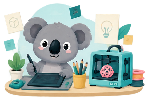 Koala u počítače a 3D tiskárny
